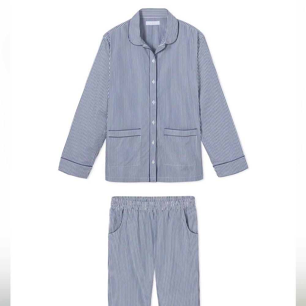Lake Pajamas Navy Striped Cotton Poplin Set